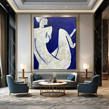 Load image into Gallery viewer, White Figures on Blue Abstract Art, Suited for Bohemian Living Room &amp; Artistic Café LargeART2329
