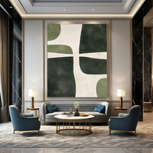 Load image into Gallery viewer, Green &amp; White Abstract Shapes - Fits Nature - Inspired Bedroom &amp; Yoga Studio LargeART2370
