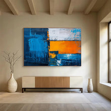 Load image into Gallery viewer, Bold Blue and Orange Geometric Abstract Painting for Modern Office &amp; Urban Art Gallery DKH273
