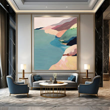 Load image into Gallery viewer, “Colorful Coastal Landscape” - Pink, Blue, and Green Nature Art on Canvas DKH1413
