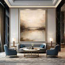 Load image into Gallery viewer, “Tranquil River at Sunset in Neutral Tones” - Beige, Grey, Brown Abstract Art on Canvas DKH1253
