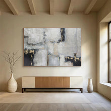 Load image into Gallery viewer, Gray - Toned Geometric Abstract Painting On Canvas with Gold Accents DKH351
