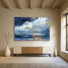 Load image into Gallery viewer, Blue and Gold Sky Abstract Painting on Canvas - “Heavenly Hues” DKH684
