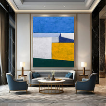 Load image into Gallery viewer, “Color Block Harmony” - Blue, White, Yellow, and Green Abstract Art, Abstract Painting on Canvas DKH1095
