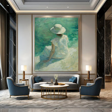Load image into Gallery viewer, “Seaside Solitude” – Figure by the Sea Oil Painting with Soft, Calming Tones DTP088
