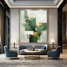 Load image into Gallery viewer, Green &amp; Gold Geometric Abstract Art (Repeat), Suited for Contemporary Office &amp; Upscale Home LargeART2292
