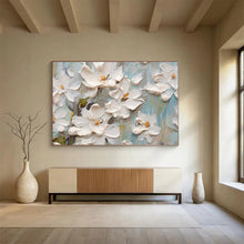 Load image into Gallery viewer, White Floral Textured Abstract Painting on Canvas - “Pure Blossoms” DKH686

