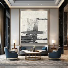 Load image into Gallery viewer, “Layered Geometry” – Thin black and gray strokes, stacked forms on textured white DTP388
