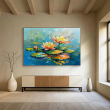 Load image into Gallery viewer, Impasto Water Lilies in Bright Colors Abstract acrylic painting DLZ088
