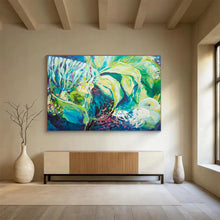 Load image into Gallery viewer, Vibrant Green &amp; Blue Abstract Floral Art for Nature - Lovers&#39; Lounge &amp; Eco - Friendly Store DKH055
