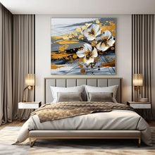 Load image into Gallery viewer, White &amp; Gold Floral Abstract Canvas Painting, Ideal for Elegant Bedroom &amp; Luxury Dining Room LargeART1254
