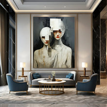 Load image into Gallery viewer, Monochromatic Cubist Figures Abstract Painting, Suited for Modern Art Gallery &amp; Thought - Provoking Study LargeART1895
