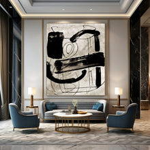 Load image into Gallery viewer, “Ink Abstraction” - Black, gray, dynamic brushstrokes on light background DTP169
