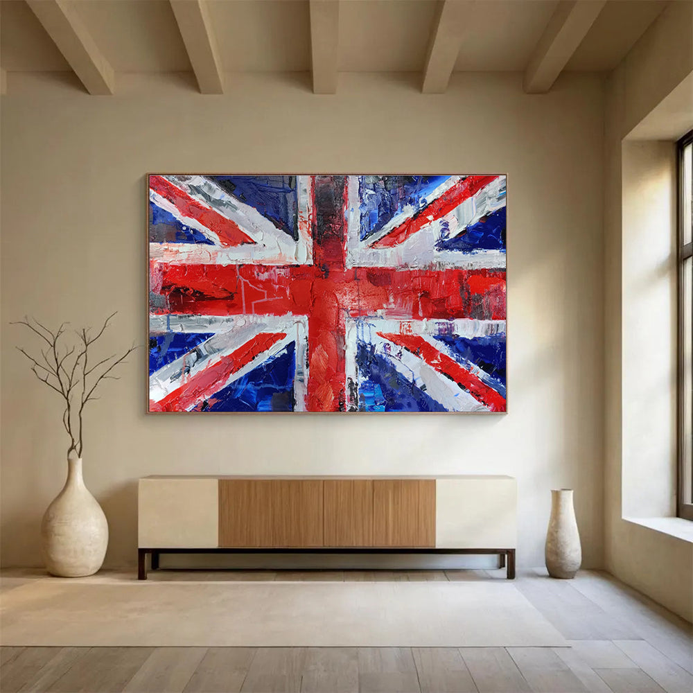 Textured Union Jack Abstract Art for British - Themed Pub