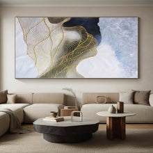 Load image into Gallery viewer, Oversized Gold Wave on White Abstract Acrylic Art for Coastal Bedroom &amp; Spa Retreat LargeART0382
