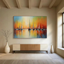 Load image into Gallery viewer, Sailboat Sunset “Vibrant Harbor” Painting on Canvas, Luminous Maritime Art DKH864
