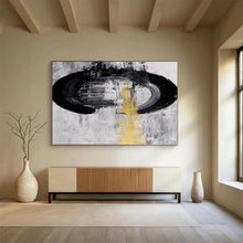 Load image into Gallery viewer, Black, White &amp; Gold Abstract Painting - Great for Minimalist Office &amp; Sophisticated Hallway DKH016
