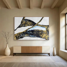 Load image into Gallery viewer, Black, Gold &amp; Blue Abstract Painting - Ideal for Luxury Living Room &amp; Modern Office DKH011
