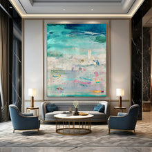 Load image into Gallery viewer, Turquoise &amp; Pastel Abstract Collage Painting, Ideal for Coastal Living Room &amp; Art - Inspired Café LargeART1843

