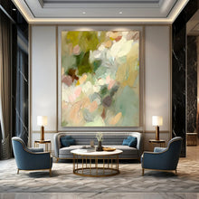 Load image into Gallery viewer, “Ethereal Green Floral Mist” - Mint, Pink, Purple Abstract Art on Canvas DKH1352
