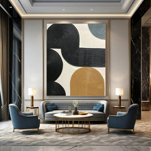 Load image into Gallery viewer, “Interconnected Black and Beige Ribbed Forms” - Black, Beige Abstract Art on Canvas DKH1178
