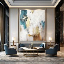 Load image into Gallery viewer, “Turquoise - Gold Abstract Flow” Abstract Painting on Canvas, Artistic Foyer Decor DKH1014
