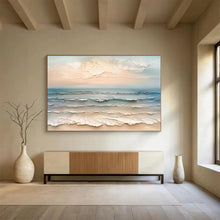 Load image into Gallery viewer, Textured “Sunset Beach Waves” Painting on Canvas, Coastal Art Statement DKH795
