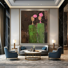 Load image into Gallery viewer, “Flower - Head Figures” – Green, Brown &amp; Pink Abstract Acrylic with Whimsical Forms DTP080
