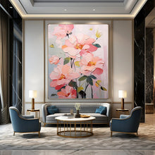 Load image into Gallery viewer, Pink &amp; Green Floral Abstract Painting, Ideal for Feminine Bedroom &amp; Charming Living Room LargeART2123
