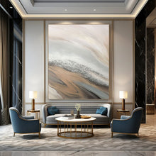 Load image into Gallery viewer, “Sand - Like Waves with Silver Sparkles” - Beige, Grey, Silver Abstract Art on Canvas DKH1228

