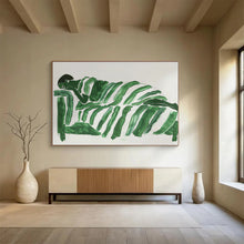 Load image into Gallery viewer, Playful Green Striped Figure Abstract Painting for Kids’ Playroom &amp; Eclectic Den DKH227
