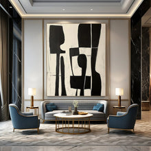 Load image into Gallery viewer, Black &amp; White Minimalist Abstract Figures - Perfect for Modern Dining Room &amp; Library LargeART2368
