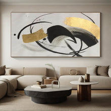 Load image into Gallery viewer, Oversized Ink - Gold Abstract Swirl Acrylic for Zen - Inspired Study LargeART0293
