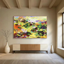 Load image into Gallery viewer, Vibrant Lotus Pond Abstract Painting on Canvas - “Colorful Blooms” DKH635
