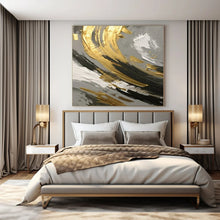Load image into Gallery viewer, Gray, Gold &amp; Black Abstract Swirl Detail Canvas Painting, Ideal for Modern Studio Apartment &amp; Chic Art Gallery Corner LargeART1252
