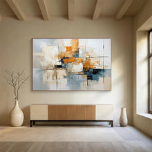 Load image into Gallery viewer, Modern Abstract Cityscape Grey, Orange &amp; Layered Geometry on Canvas DLZ006
