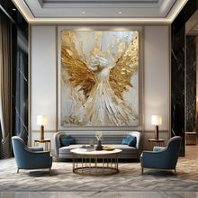 Load image into Gallery viewer, Gold &amp; White Textured Abstract Painting, Ideal for Spiritual Bedroom &amp; Luxe Living Room LargeART2135
