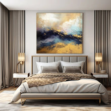 Load image into Gallery viewer, Gold - Blue Abstract Wave Art for Coastal Luxury Home &amp; Art - Inspired Spa LargeART0920
