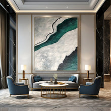 Load image into Gallery viewer, “Aerial River View” – Swirling green river, gray - white land, textured paint DTP403

