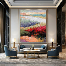 Load image into Gallery viewer, “Vibrant Landscape with Red Blossoms” - Multicolor Landscape Art on Canvas DKH1273
