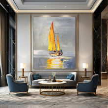 Load image into Gallery viewer, Yellow &amp; Gray Sailboat Abstract Art, Perfect for Bright Kitchen &amp; Sunny Porch LargeART2096
