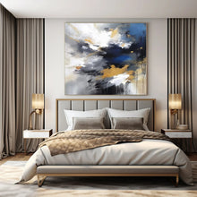 Load image into Gallery viewer, Blue, Gold, Gray &amp; White Abstract Burst Canvas Painting, Perfect for Creative Studio &amp; Energetic Home Gym LargeART1253
