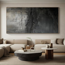 Load image into Gallery viewer, Black Textured Abstraction Art for Industrial Lounge &amp; Art Gallery LargeART0858
