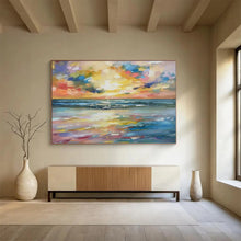 Load image into Gallery viewer, Hand - painted Large - Scale Vibrant Sunset Beach Acrylic Art for Relaxing Bedroom Retreats LargeART1748
