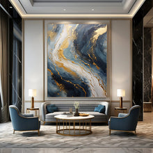 Load image into Gallery viewer, “Blue and Gold Marble - Like Abstract” - Modern Abstract Art on Canvas DKH1599

