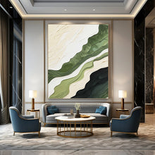 Load image into Gallery viewer, “Green &amp; Beige Textured Waves” - Nature - inspired Abstract Art on Canvas DKH1486
