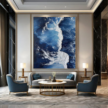 Load image into Gallery viewer, “Oceanic Textured Waves” - Blue, White Abstract Sea Art on Canvas DKH1126
