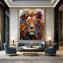 Load image into Gallery viewer, Colorful Mixed - Media Lion Art, Perfect for Eclectic Kids’ Room &amp; Bold Office LargeART2136
