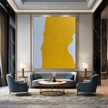 Load image into Gallery viewer, “Yellow Rhythm” – Bold yellow shape with textured brushstrokes against light gray DTP351
