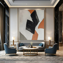 Load image into Gallery viewer, “Geometric Shapes in Orange and Black” – Minimalist Abstract with Bold Color Blocks DTP111
